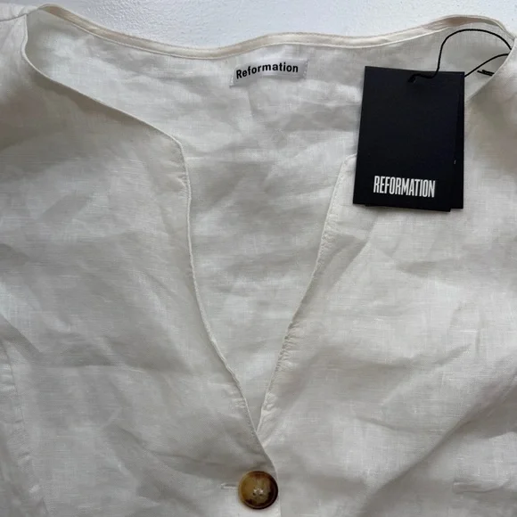 Reformation Tallulah White 100% Linen Button Up Front Top Large NWT - Picture 3 of 12